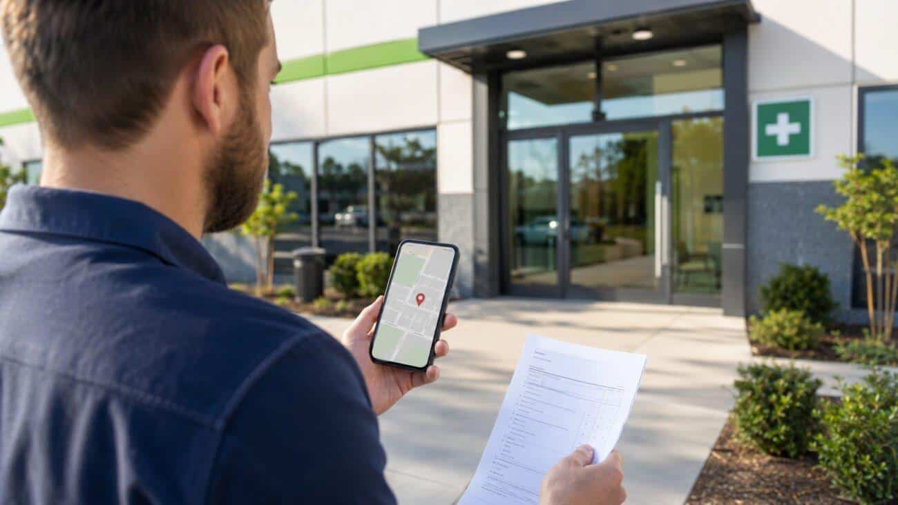 Employee using a map to find a drug testing center for a non-DOT workplace screening