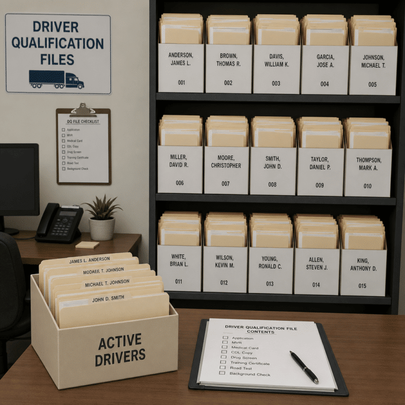 organized driver qualification files in a fleet office